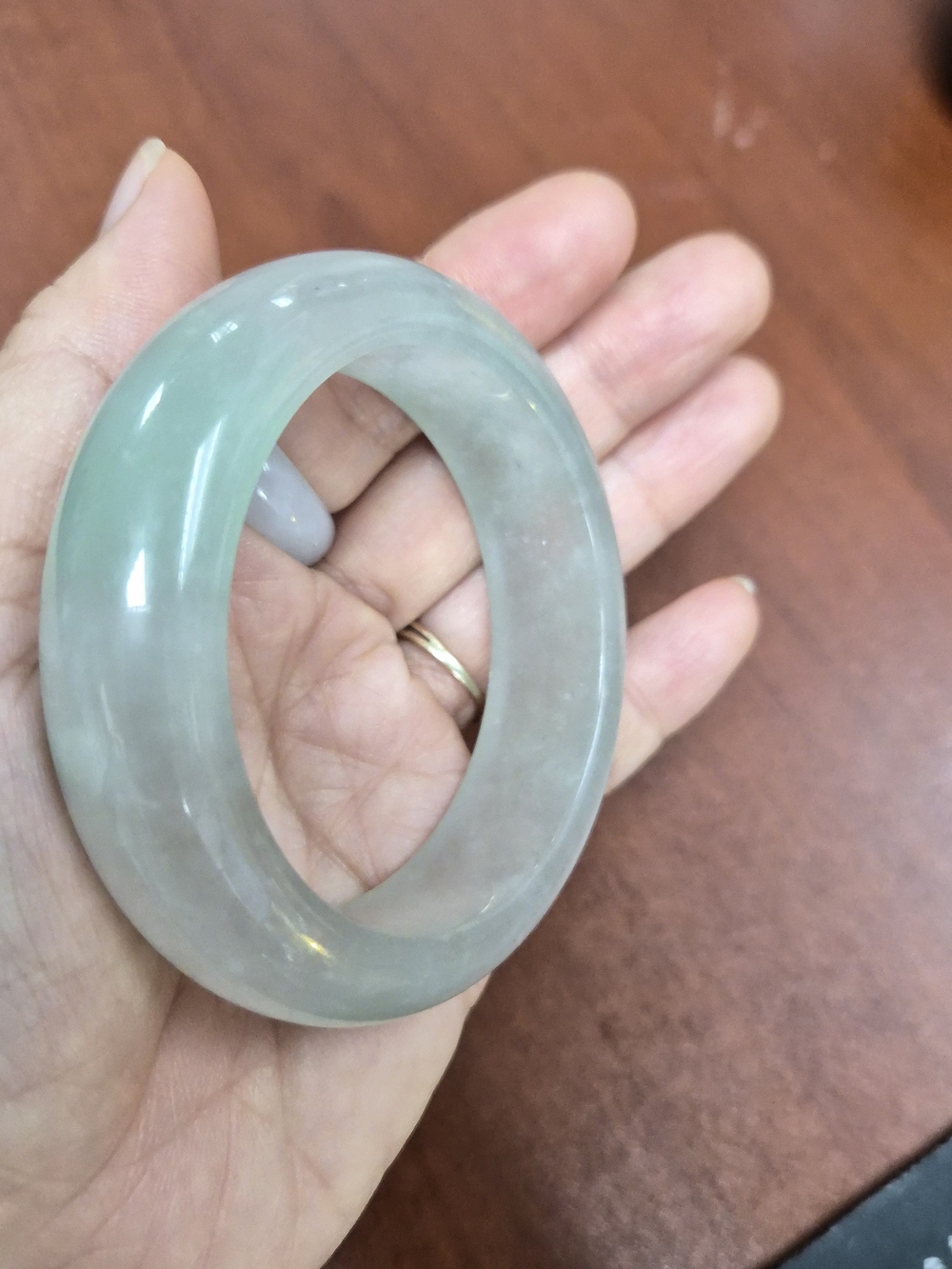 Rare Thick Myanmar Jade Bangle - Pear Color - Picture 8 of 10